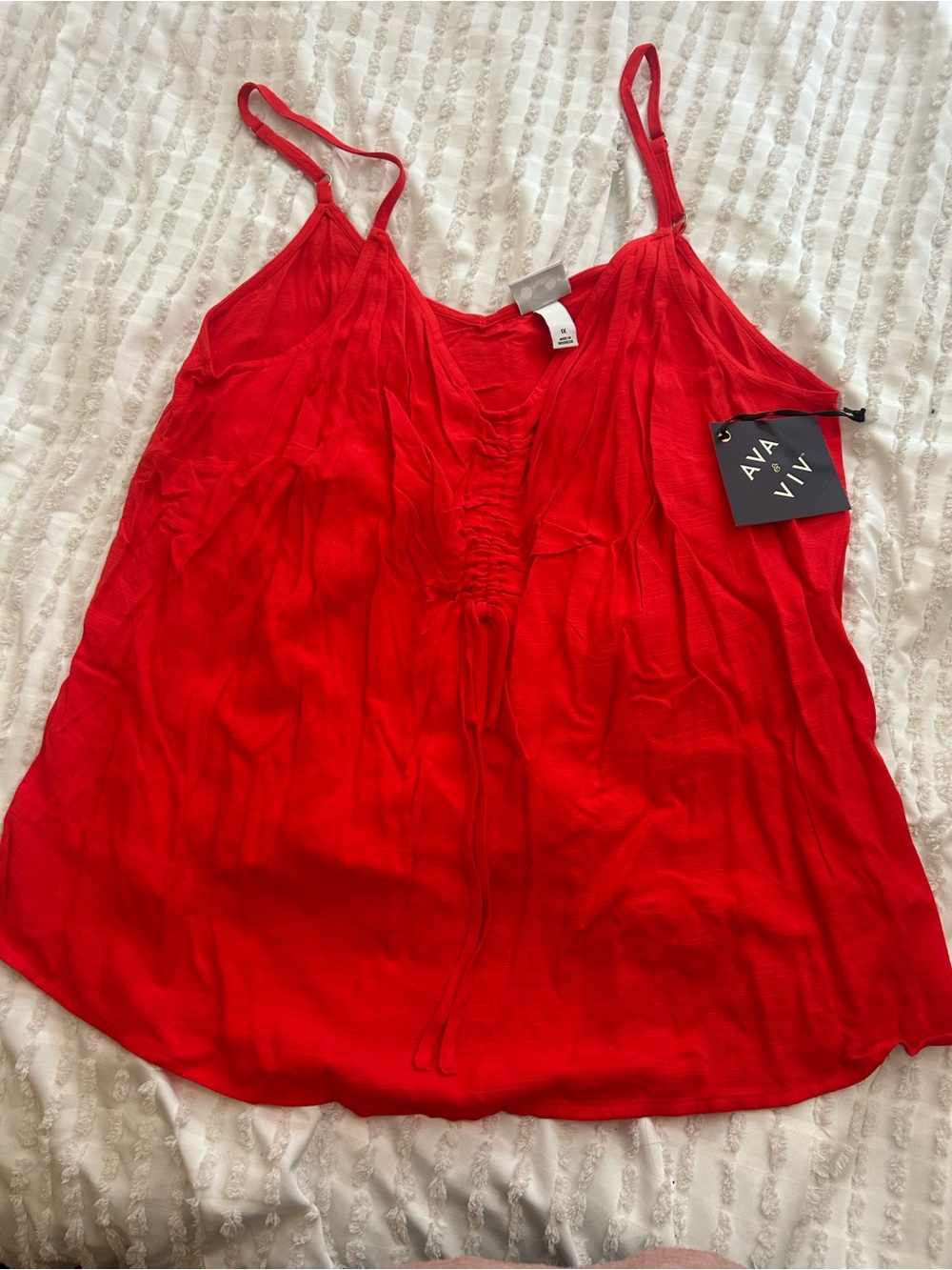 Ava & Viv Bright Red Drawstring Ruched Spaghetti Strap Camisole